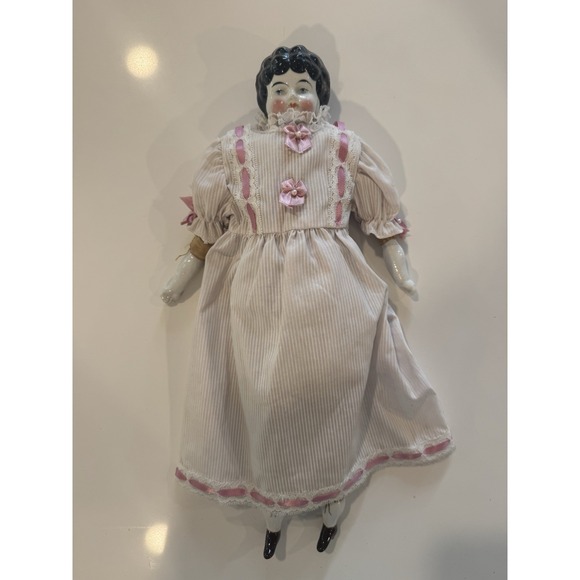 Antique China Head Doll 15in China Head Feet Hands W Cloth Body Marked 2